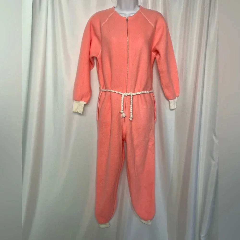 VINTAGE 1970’s Bunny Sleeper Too Pink Fleece Onesie with Trap-Door Back